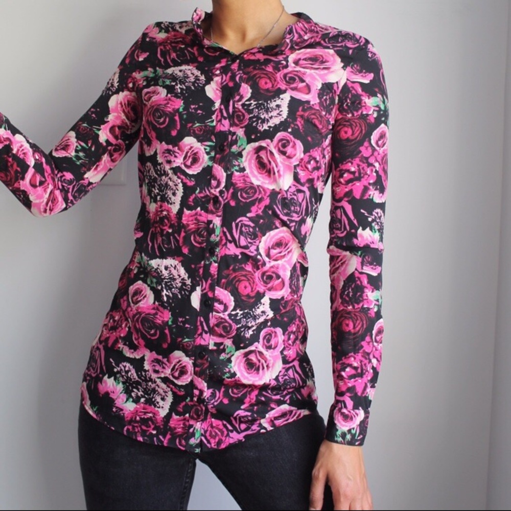 NWT Vila Pink Floral Blouse Womens Size XS